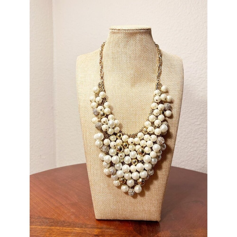 Women's Faux Pearl/Bead/Rhinestone Cluster Bib Necklace